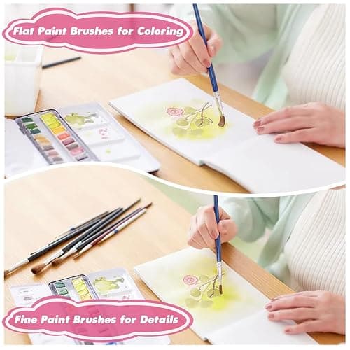 ZRLEI Small Paint Brushes Bulk, 110 Pcs Flat Tip Round Acrylic Paint Brushes for Kids Classroom Acrylic Watercolor Canvas Face Painting Touch Up thumbnail 6