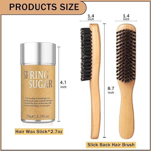 Slick Back Hair Brush & Hair Wax Stick Set for Slick Back – Boar Bristle Hair Brush for Sleek, Control, Flyaways & Baby Hairs – Slick Back Brush for Women, Dancer, Cheer thumbnail 3