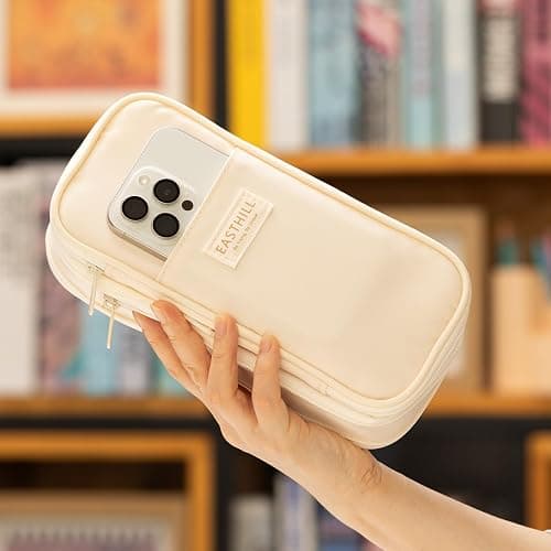 EASTHILL Big Capacity Pencil Case Large Pencil Pouch Stationery Pen Bag for Teen Girls-Cream - Cream thumbnail 5