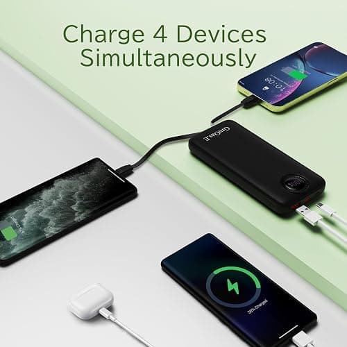 GrnOas.E Power Bank,10000mAh 22.5W Max Portable Charger Built in Cables，4 Outputs 2 Inputs External Phone Powerbank,5V/3A Fast Charging Travel Charger for iPhone Android iPad,(Pearl Black) thumbnail 3