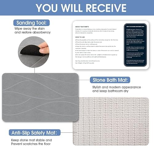 Veeloim Stone Bath Mat Diatomaceous Earth Shower Mat Non-Slip Super Absorbent Diatomite Stone Bath Mats for Bathroom Floor Quick Drying Natural Easy to Clean(23.6''×15.4" Gray) thumbnail 7