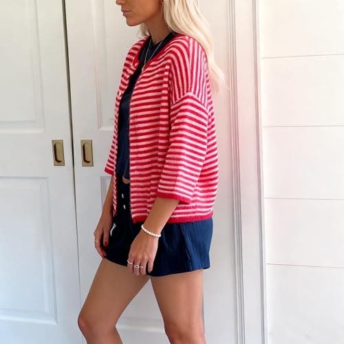 Women Knitted Crop Cardigan Shirt Short Sleeve Button Down Ribbed Knit Crop Top Y2k Girls Outwear Top Tee Shirt thumbnail 5