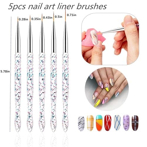 FULINJOY Nail Dotting Tools 10 Pcs Kit - 5 pcs Double-end Nail Dotting tools and 5 Pcs Nail Art Liner Painting Brushes thumbnail 4