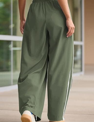 Yeokou Women's Wide Leg Sweatpants Side Stripe Crochet Slip on Drawstring Casual Running Track Palazzo Pants with Pockets thumbnail 4