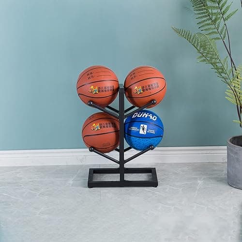 MYCYGYB Basketball Rack, 4 Ball Display Ball Metal Ball Rack for Home Garage Rugby Basketball Soccer Volleyball Storage Rack, Black thumbnail 3