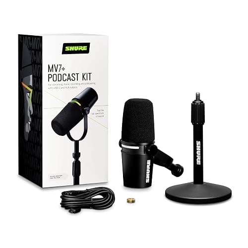 Shure MV7+ Podcast Dynamic Microphone with Stand – OBS Certified, Enhanced Audio, LED Panel, USB-C & XLR Outputs, Auto Level Mode, Digital Pop Filter – for Podcasting, Streaming, and Recording, Black thumbnail 2