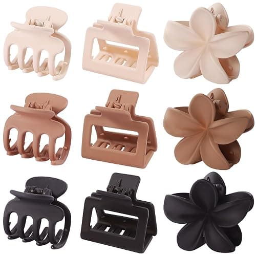 3 Styles Medium Hair Clips for Women 9 Pcs Small Claw Clips for Thin Hair Flower Hair Clips for Thick Hair Square Hair Claw Clips for Girls Hawaiian Plumeria Hair Accessories for Women (Brown) thumbnail 7