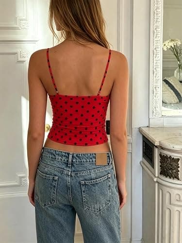 Women Lace Trim Tank Tops Y2k Polka Dot Sleeveless Backless V Neck Cropped Camisole Cute Summer Going Out Streetwear thumbnail 8