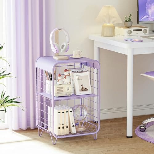 APEXCHASER Cute Kids Nightstand,Metal Side Table,3 Tier End Table with Storage,Vintage Bedside Table,Girls Bedroom Furniture,Coffee Table for Living Room,Bedroom,Dorm,Purple thumbnail 6