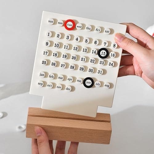 MEMORY FISH Wooden Desk Calendar Perpetual Calendar Retro Home Unique Gifts,Month Date Display, Desk Decorations for Office, Desk Accessories Aesthetic, Cute Desk Decor(Creamy white) thumbnail 4