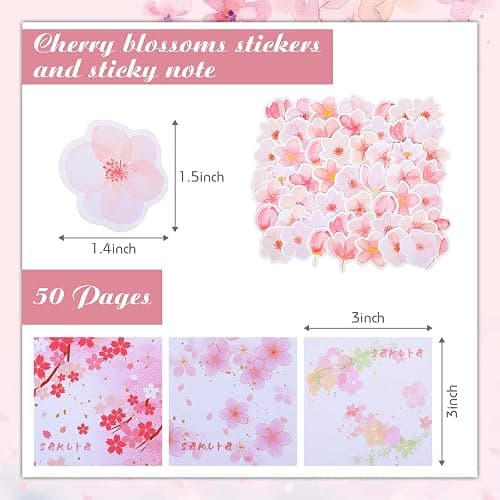 Crtiin 74 Pcs Kawaii Cherry Blossom Stationery Set Japanese Kawaii Pencil Bag Mechanical Pencil Cherry Erasers Pencil Refill and Stickers for Office Party Favors(Pink) thumbnail 6