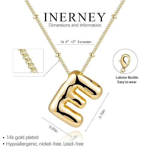Inerney Gold Bubble Letter Necklace Initial Necklaces for Women, Chunky 14K Plated Balloon Initials, Trendy Charm Non Tarnish Custom Name Pendant Jewelry Gifts for Mom thumbnail 4