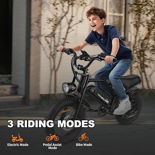 VDL Mountain Electric Bike for Teens/Adults, 16" Fat Tire Ebike, Wider Seat 500W Peak Motor with Removable Battery, 20MPH, UP to 35 Miles Mountain Bike, Teenagers ebike for Leisure Riding&Commuting thumbnail 2