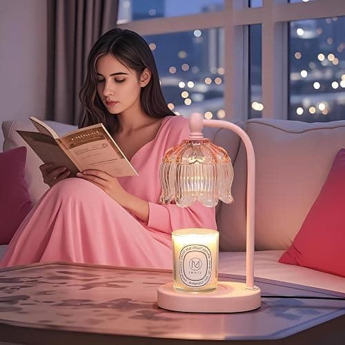 MEIXISUE Pink Candle Warmer Lamp with Timer and Dimmer,Mother's Day Gifts for Mom/Wife, Melt Wax Warmer Lamp with 2 Bulbs for Candle Jars House Warming New Home Decor thumbnail 2