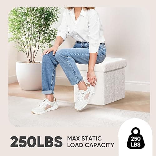 PINPLUS Storage Ottoman Cube Square Shaped Ottomans with Storage Foot Stool Footrest for Lving Room Boucle Ottoman Seat for Dorm Room,Faux Teddy Fur White,12.6"x12.6"x12.6" thumbnail 4