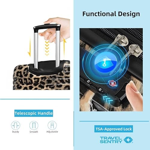 LARVENDER Luggage Sets 3 Piece, Hardside 20 IN Carry on Luggage Airline Approved PC+ABS Suitcase Set with Spinner Wheels TSA Lock, Lightweight Rolling Suitcase for Men and Women, Cheetah Print thumbnail 4