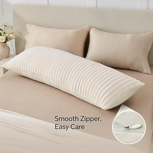 BEDELITE Fluffy Striped Body Pillow Cover with Zipper, Cream White, 20x54 | Ultra-soft Faux Fur with 13D Striped Texture, Comfy, Plush, and Cloud-like, Body Pillow Pillowcase for Bed Couch Room Decor thumbnail 7