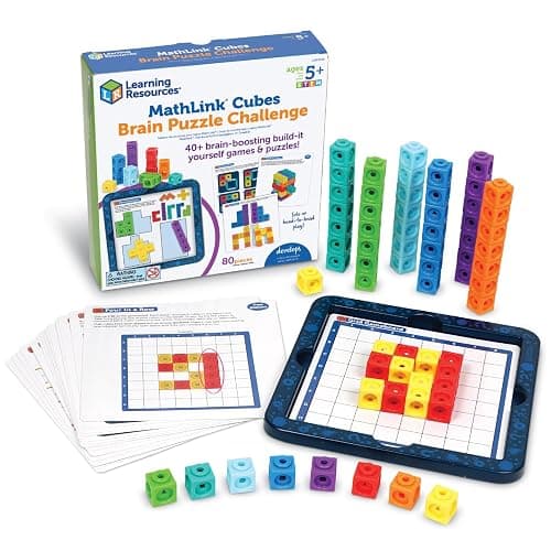 Learning Resources MathLink® Cubes Brain Puzzle Challenge, 80 Pieces, Ages 5+, Linking Cubes, Connecting Cubes, Math Manipulative, Counting Cube - Image 1