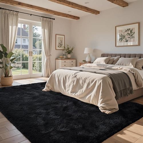5x7 Black Area Rugs for Living Room, Large Fluffy Shag Bedroom Rugs Non-Slip, Ultra Soft Plush Carpet for Nursery Kids PlayRoom Dorm Office Indoor Modern Carpets thumbnail 3