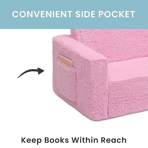 Delta Children Cozee Flip-Out Sherpa 2-in-1 Convertible Sofa to Lounger for Kids, Pink thumbnail 5