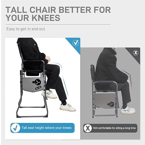 EVER ADVANCED Portable 30.7" Seat Height Tall Folding Camping Chair Directors Chair High Foldable Bar Stool with Side Table for Makeup Artist, Sports Event, Craft Show, Supports 350LBS Black Grey thumbnail 5