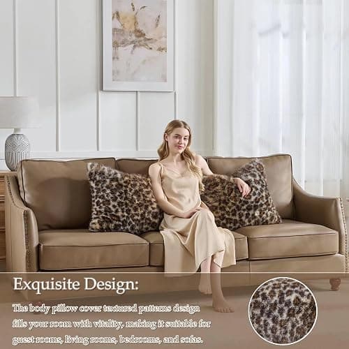 HKMR Brown Leopard Print Body Pillow Cover(No Filling),Plush Fuzzy Faux Fur Body Pillowcase with Zipper, 20x54 inch Fluffy Fuzzy Hug Long Pillow Cover for Pregnant Women Side Sleeper thumbnail 2