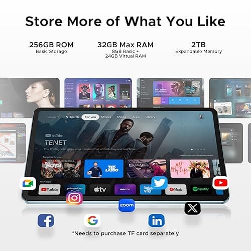 DOOGEE V Pad 5G 12 Inch Tablet with Keyboard,Gemini AI Android15 Tablet, 2.4K 90Hz Android Tablets,Mediatek Dimensity 7050 Octa-Core, 32GB+256GB/2TB TF, 8800mAh Battery Tablets, WiFi 6, Quad Speakers thumbnail 6