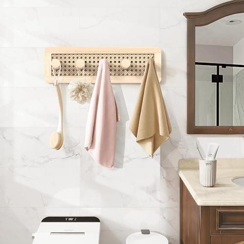 Homode Wooden Wall Hooks, Wall Mounted Coat Rack for Entryway, Boho Wood Pegs for Hanging Coats and Hats, Decorative Coat Hanger Purse Holder for Towel Key Jacket Bag Leash Cap thumbnail 8
