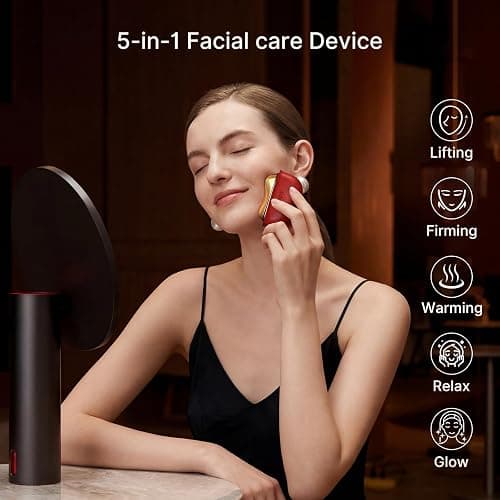 ZDEER LED Red Light for Face & Neck Massager Facial Care Device – Electric Gua Sha Brass Tool with Heat & Vibration for Firming, Sculpting & Skincare, Red thumbnail 2