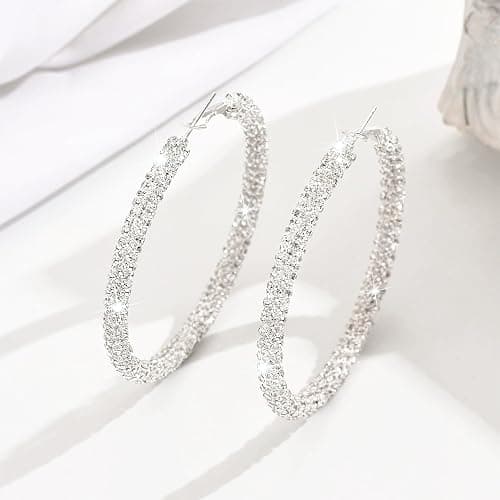 JINGDR Multcolors Cubic Zirconia Hoop Earrings For Women Statement Oval Rhinestone Hoop Earrings 14K Gold Plated Chunky Hoop Earrings Dainty Lightweight Big Earrings Trendy Jewelry (55MM/45MM) thumbnail 2