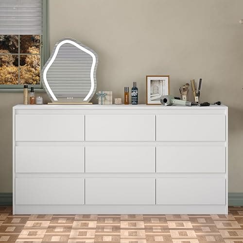 Furniouse Modern 9 Large Storage Drawers Dresser for Clothes Organizer, White Modern Chest of Drawers for Closet, 60" Long Drawer Organizer Cabinet for Bedroom,Living Room,Entryway,Hallway thumbnail 7
