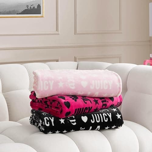 Juicy Couture Luxurious Throw Blanket for Couch - 50” x 70” Inches - Crown Royal Blanket - Plush & Cozy Throw Blanket - Decorative Blankets for Sofas, Throws for Chairs, and Beds – Hot Pink/Black thumbnail 7