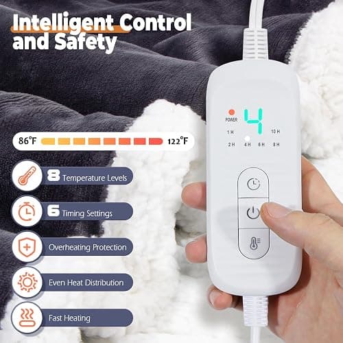 Wearable Heated Blanket with Foot Pocket, Electric Wearable Throw Blanket with Sleeves, Hood, Portable Heated Blanket with 8 Heat Settings, 1-10 Hours Auto Shut-off, Gift for Family, Friends, 50*70" thumbnail 4