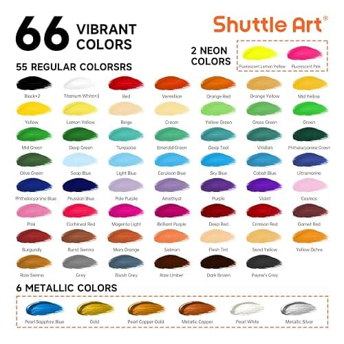 82 Pack Acrylic Paint Set, Shuttle Art 66 Colors Acrylic Paint with 10 Brushes, 22ml/0.74oz Tubes, Vibrant Colors, Artist Painting Supplies for Kids, Adults Painting & Crafting on Canvas, Wood Ceramic thumbnail 3