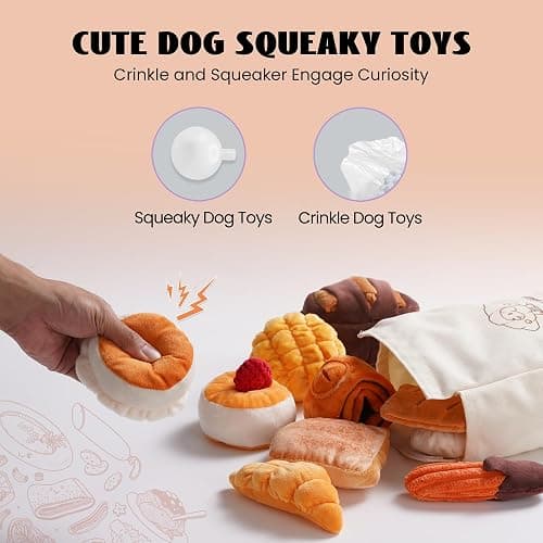 Nocciola 10 PC Dog Squeak Toys - Bread Puppy Toys with Grocery Bag to Keep Them Busy, Small Dog Toys for Boredom, Durable Snuffle Dog Toys for Small Medium Breeds Christmas Stocking Stuffers thumbnail 4