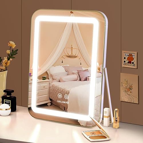 halumao Vanity Mirror with Lights, 14.5" Light Up Makeup Mirror, LED Makeup Mirror with Lights for Bedroom Tabletop, Smart Touch Control 3 Colors Dimmable, 360° Rotation thumbnail 6