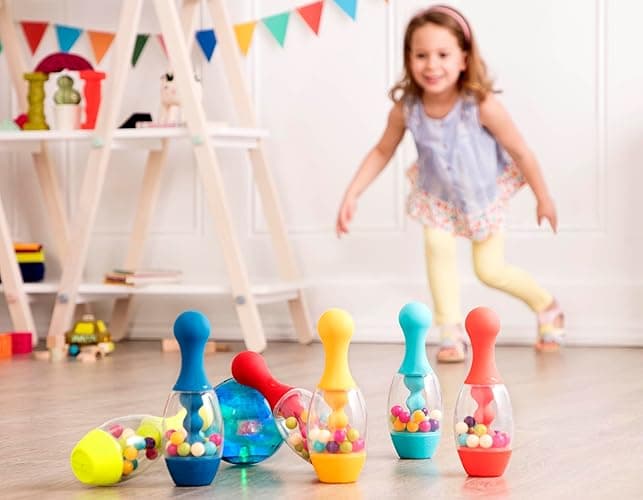 B. toys – Let's Glow Bowling! – Multicolored Six Pin Toy Bowling Set with Flashing Light – Up Ball & Carrying Caddy for Kids – 2+ Years thumbnail 2