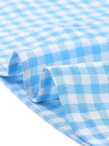 Allegra K Summer Gingham Tops for Women's Plaid Peasant Round Neck Ruffles Cute Puff Sleeve Tops thumbnail 5
