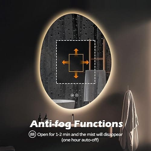 Yoding LED Bathroom Mirror with Lights 25x33, Stepless Dimmable Irregular LED Mirror with 3 Colors, Anti-Fog, Memory, Al-Alloy Lampshade, Frameless Makeup Mirror for Bathroom (Horizontal/Vertical) thumbnail 8