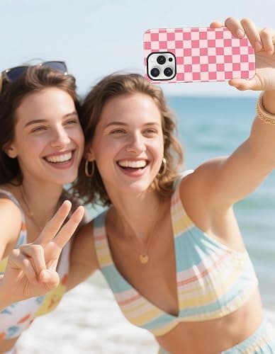 Jusy Magnetic Checkered Phone Case for iPhone 17,Pale Pink | Compatible with MagSafe, Cute Aesthetic Plaid Design, TPU and PC Protective Shockproof Cover thumbnail 7