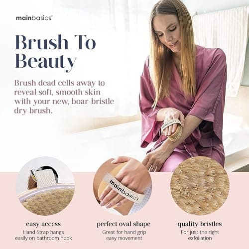 MainBasics Dry Brushing Body Brush for Lymphatic Drainage, Dry Skin, Cellulite, Blood Circulation with Exfoliating Natural Bristles for Flawless Skin thumbnail 6
