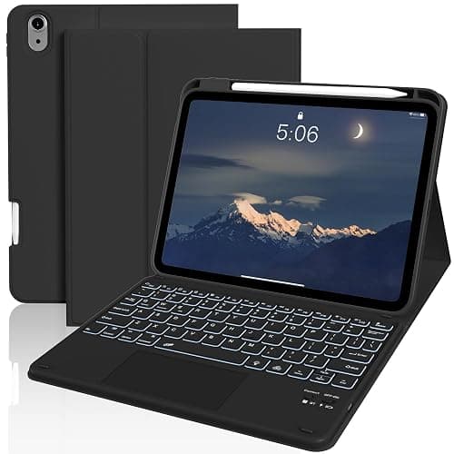 JKSML for iPad(A16) 11th/10th Generation Case with Keyboard (11/10.9 inch) | 2025/2022, 7 Color Backlight Detachable Bluetooth Cover with Trackpad, Flip Stand Case Thin with Pencil Holder, Black - Image 1