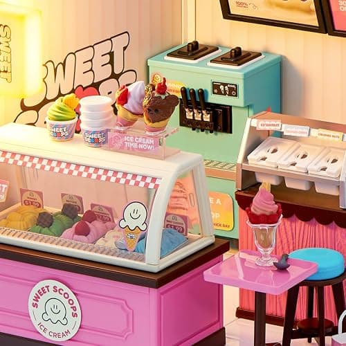Mini Brands Mini Spaces Sweet Scoop By ZURU | DIY Mini Spaces build & customize kit; light-up miniature ice cream shop scene; display Mini Brands miniatures and figures thumbnail 6