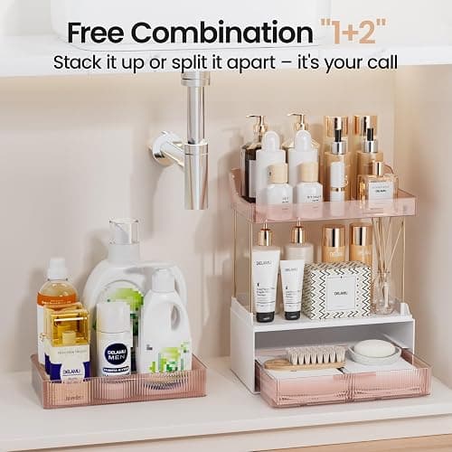 Delamu Bathroom Organizers and Storage, 2 Tier 2 Drawer Makeup Organizer Countertop, Easy to Install, Ideal for Bathroom Counter, Vanity, Ideal for Women Girls, Grapefruit thumbnail 5