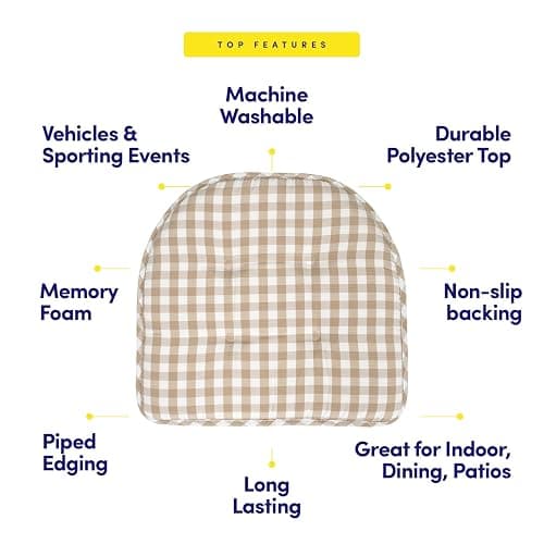 Sweet Home Collection Chair Cushion Memory Foam Pads Tufted Slip Non Skid Rubber Back U-Shaped 17" x 16" Seat Cover, 6 Pack, Checkered Taupe/White thumbnail 5