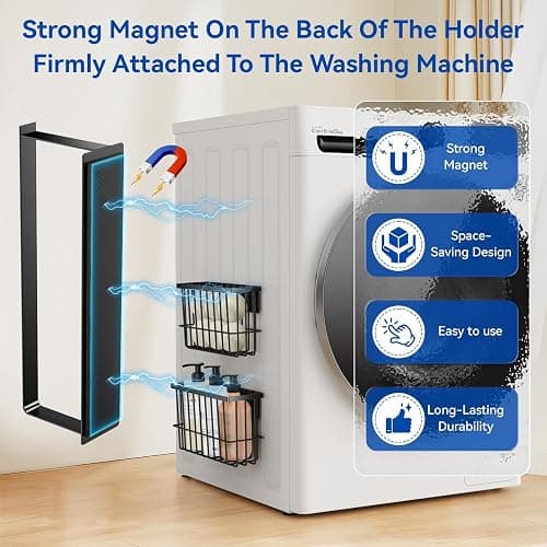 Laundry Room Organization and Storage Magnetic Dryer Ball Holder with Magnetic Hanger Holder, Magnetic Lint Bin for Washer Dryer, Iron Basket Dryer Ball Container, Magnetic Laundry Organizer (Black) thumbnail 3