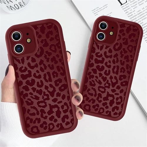 lioscre Cute Cheetah Print Phone Case for iPhone 11 Case 6.1", Aesthetic Burgundy Wine Red Leopard Pattern Design Cover Shockproof Soft Slim TPU Full Camera Lens Protective Funda for Women Girls thumbnail 8