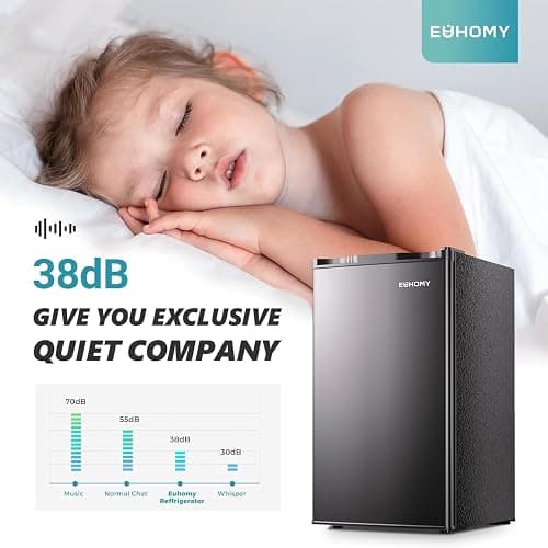 EUHOMY 3.2 Cu.Ft Mini Fridge with Freezer, Single Door Compact Refrigerator, Adjustable Thermostat, Mini Refrigerator Energy Saving, Mini fridge for Bedroom, Dorm, Office, Black thumbnail 7