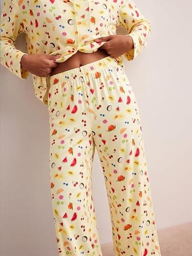 Tankaneo Womens Button Down Pajama Sets Long Sleeve 2 Piece Lounge Sets | Pjs, Polka Dot, Fruit Print, Wide Leg, Loose Fit, Lapel Collar, Night Suit, Cute Sleepwear thumbnail 3