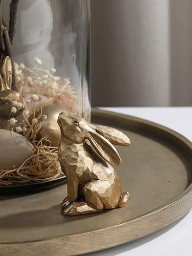 DN DECONATION Golden Polyresin Bunny Decor Rabbit Figurines, Easter Bunny Statue Set of 3 for Spring Tabletop Decor thumbnail 5